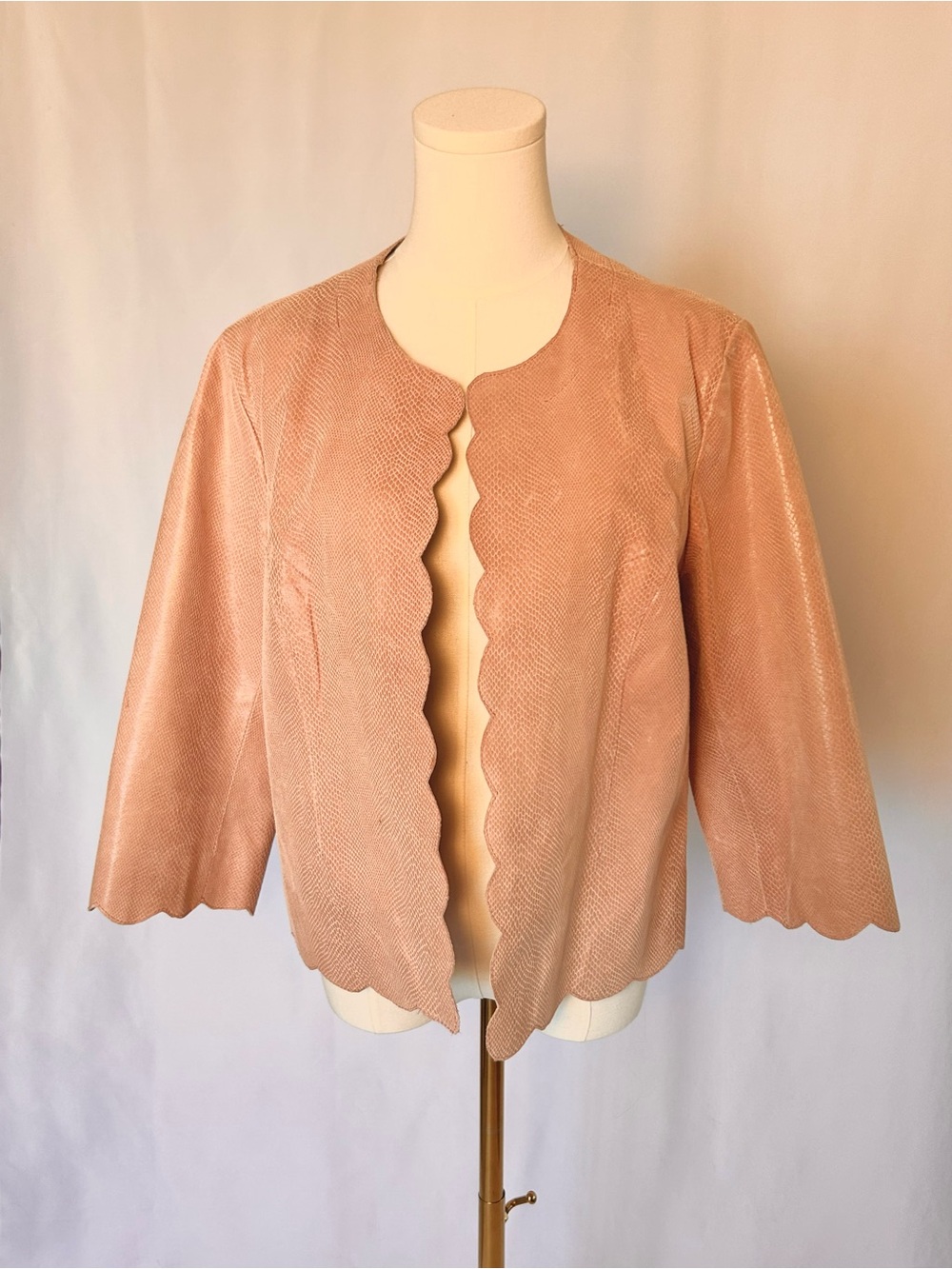Vintage Newport News Snake Embossed Scalloped Leather Jacket Blush Pink 14